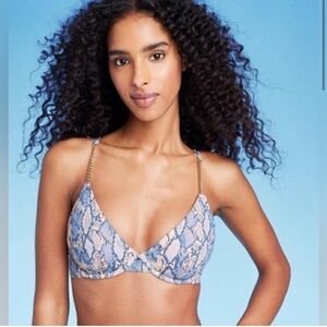 Women's Underwire Chain Strap Detail Bikini Top - Shade & Shore Blue Snake